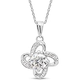 SAVEARTH DIAMONDS 1 Carat 6.5MM Round Cut Lab Created Moissanite Diamond Flower Knot Pendant Necklace In 14K Gold Over Sterling Silver For Women With 18" Chain (VVS1 Clarity, 1 Cttw)