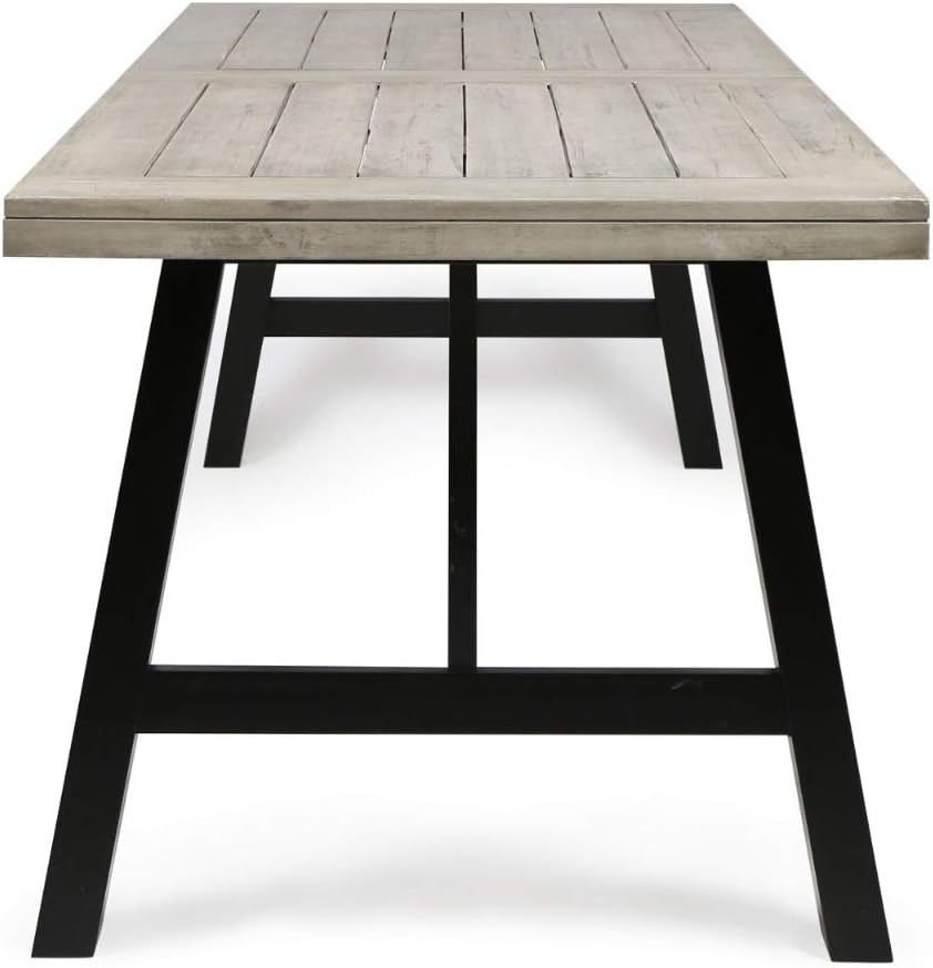 Christopher Knight Home Borocay Outdoor Acacia Wood Dining Table, Light Grey Wash Pu / Pu/Black : Garden & Outdoor