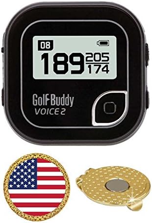 GolfBuddy Voice 2 Golf GPS/Rangefinder (40k+ Preloaded Worldwide Courses) Bundle with Magnetic Hat Clip Ball Marker (USA Flag)