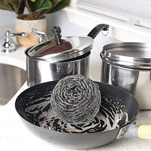 Brheez Stainless Steel 4" Scouring Pads - Heavy Duty Commercial Individually Wrapped Scrubbing Wool Sponges (Pack of 12)