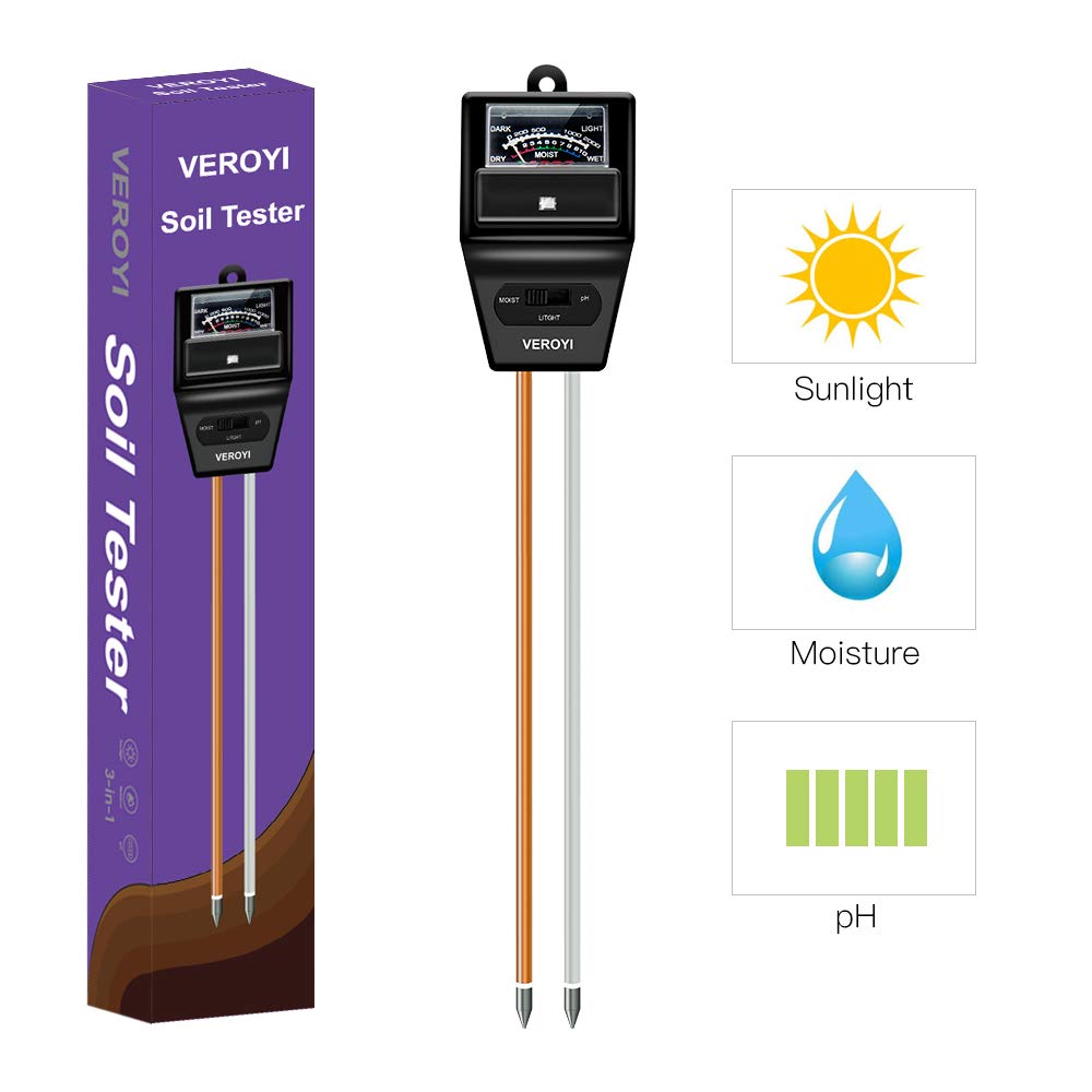 Veroyi ST04 Soil Tester, 3-in-1 Plant Soil Moisture/pH/Light Tester for Gardener (Black)