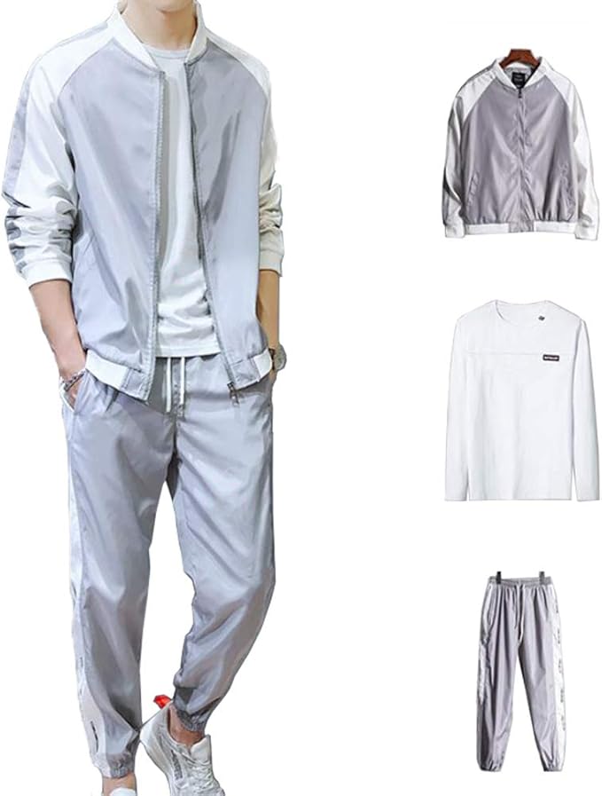 Amazon えみり メンズ アクティブウェア スポーツ 上下セット ジャケット パンツ Tシャツ 3点セット スタンドカラー スウェット アウドドア ランニングウェア トレーニング 春夏 カジュアル 大きいサイズ ジャージ上下セット 通販