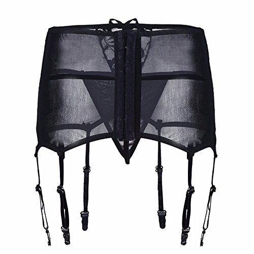 Mangotree Damen Strapsgürtel Strapsstrümpfe Reizvolle Hoch-tailliert Aushöhlen Spitze Strumpfbänder Semi Sheer Strapsen… – Bild 5