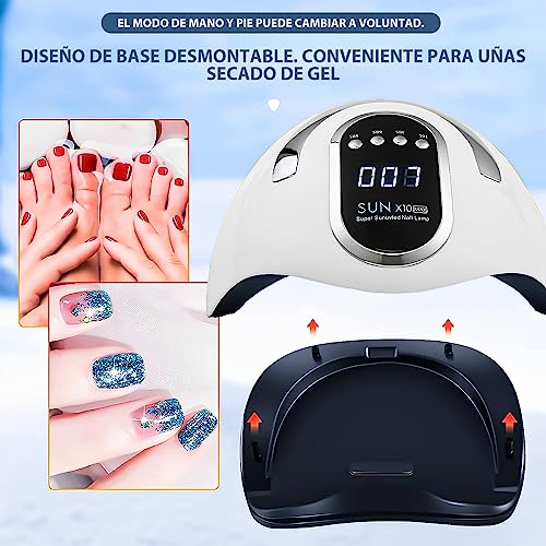 Lámpara de Uñas, UV/LED Secador de Uñas de 280W, 66 luces Fototerapia de Uñas Máquina con 4 Ajustes de Temporizador y Pantalla LCD, con Sensor Automático, lámpara de gel de curado portátil más rápido
