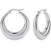 WOWORAMA Big Chunky Hoop Earrings for Women Silver Gold Stainless Steel Hoop Earrings Oval Thick Hollow Tube Hoop Earrings 20/30/40MM Hoops