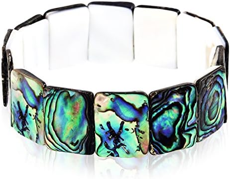 Genuine New Zealand Abalone Shell Rectangle Shaped Bracelet, Elastic Perfect Fit Stretch Design