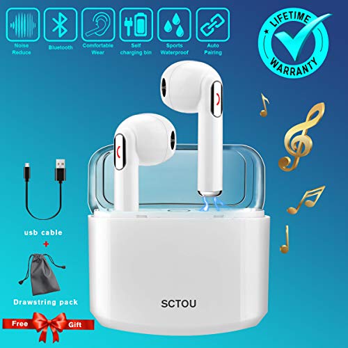 Wireless Earbuds,Bluetooth Earbuds Wireless Earphones Noise Cancelling with Mic Charging Case,Sport Running Mini True Stereo Earbuds Bluetooth Compatible iOS Android Samsung Huawei Phones X 8 7