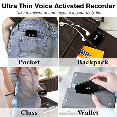 Voice Activated Recorder,64 GB Digital Voice Audio Recorder Recording Device with Playback Mini Tape Dictaphone USB MP3 Mic 750 Hour Capacity 40-Hour Battery for Lecture Interview Meeting Class Gift