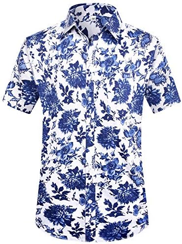 PEGENO Men's Flower Casual Button Down Short Sleeve Hawaiian Shirt