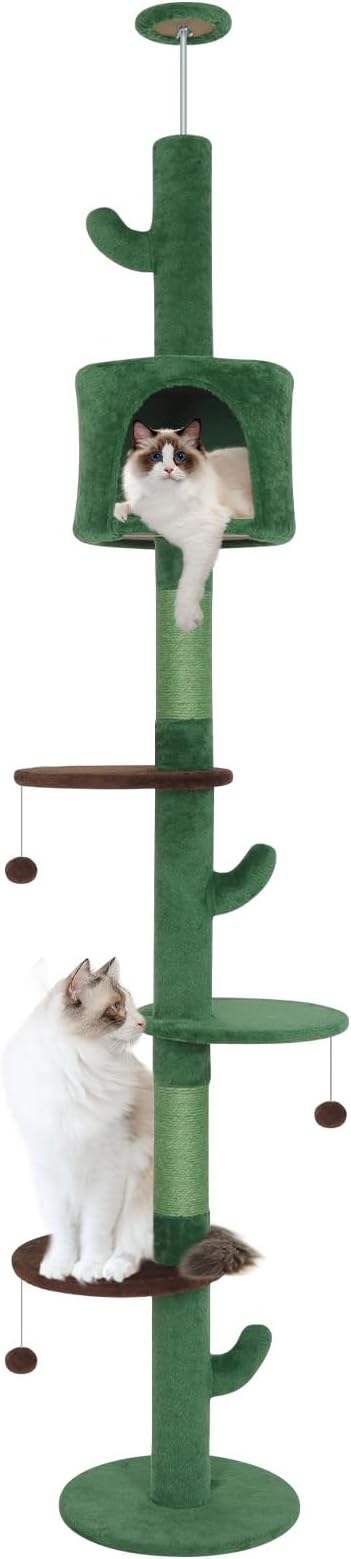 ARTETHYS Floor to Ceiling Cat Tree 260cm 5 Tiers Green Indoor Cats