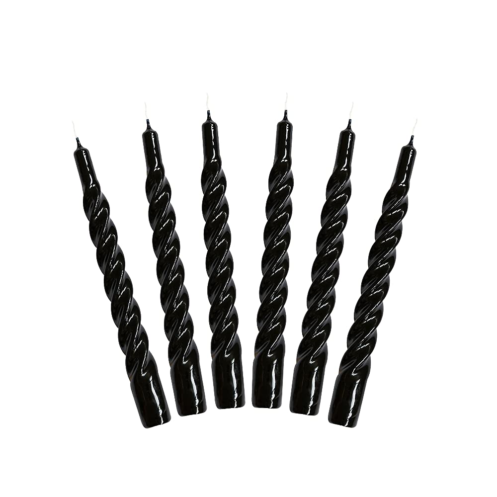Candles with a Twist®, Made in Italy, 25 Colours Available, Dinner Candles, Twisted Candles Long Burning 5 Hours, Tapered Candles, Lacquered, Unscented Candle Gift Set, 6 pcs. 2.2 x 21cm (Black)