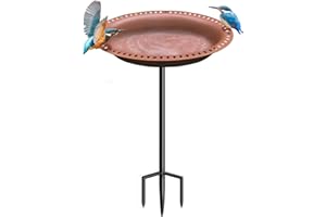 Eazielife Outdoor Bird Bath Lightweight Garden Birdbaths Freestanding Supports Antique Birdfeeder Bowl with Metal Stake Base, 28 Inches Tall, Oval Brown (1 Pack)