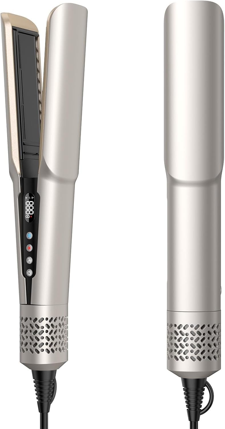 Photo 1 of Hair Straightener - 2 in 1 Wet to Dry Hair Dryer and Straightener with High-Speed Airflow + Rapid Heat-Up + Customizable Temperature + LCD Display & Auto Shut-Off + No Heat Damage (Pure Gold)