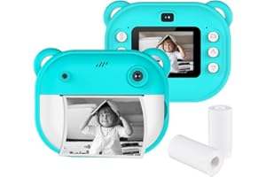 Kids Instant Print Camera, 1080P Digital Camera with Dual Lens 2 Inch Screen & Built-in Battery & Picture Frames & Thermal Pr