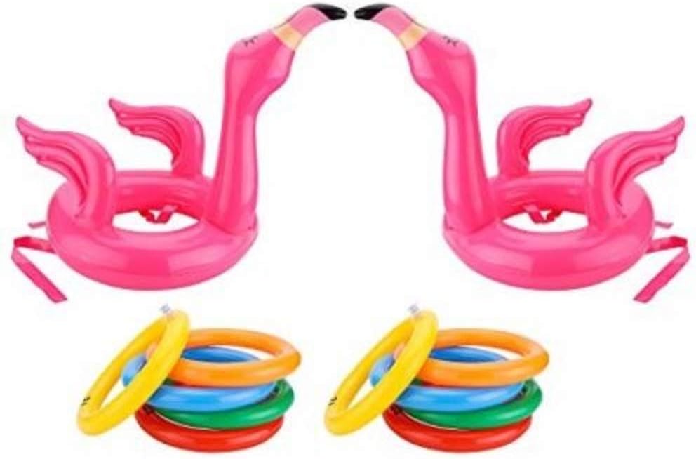 cheap4uk Inflatable Flamingo Ring Toss Game, Inflatable Flamingo Hat with 4 Toss Rings for Adult Family Pool Party Game Fun Decoration
