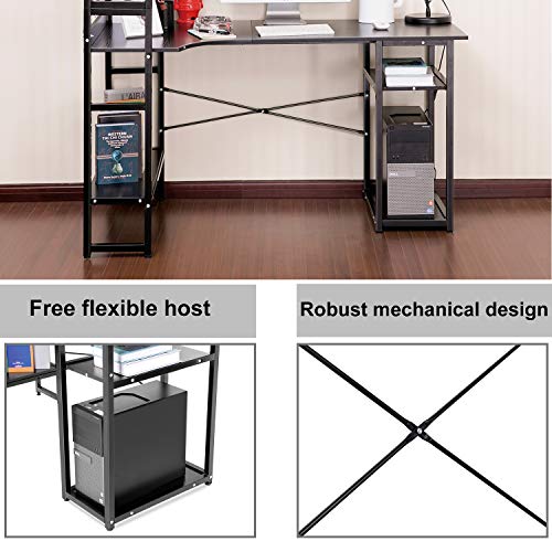 Rhomtree Computer Desk with 4 Tier Storage Shelves Large L-Shaped Home Office Desk PC Laptop Writing Table Workstation with Hutch Bookshelf (Brown)