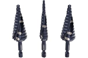 Klein Tools QRST2S Quick-Release Step Bit Set, 3-Piece, Durable Aluminum Titanium Coating, Impact-Rated Hex Shank