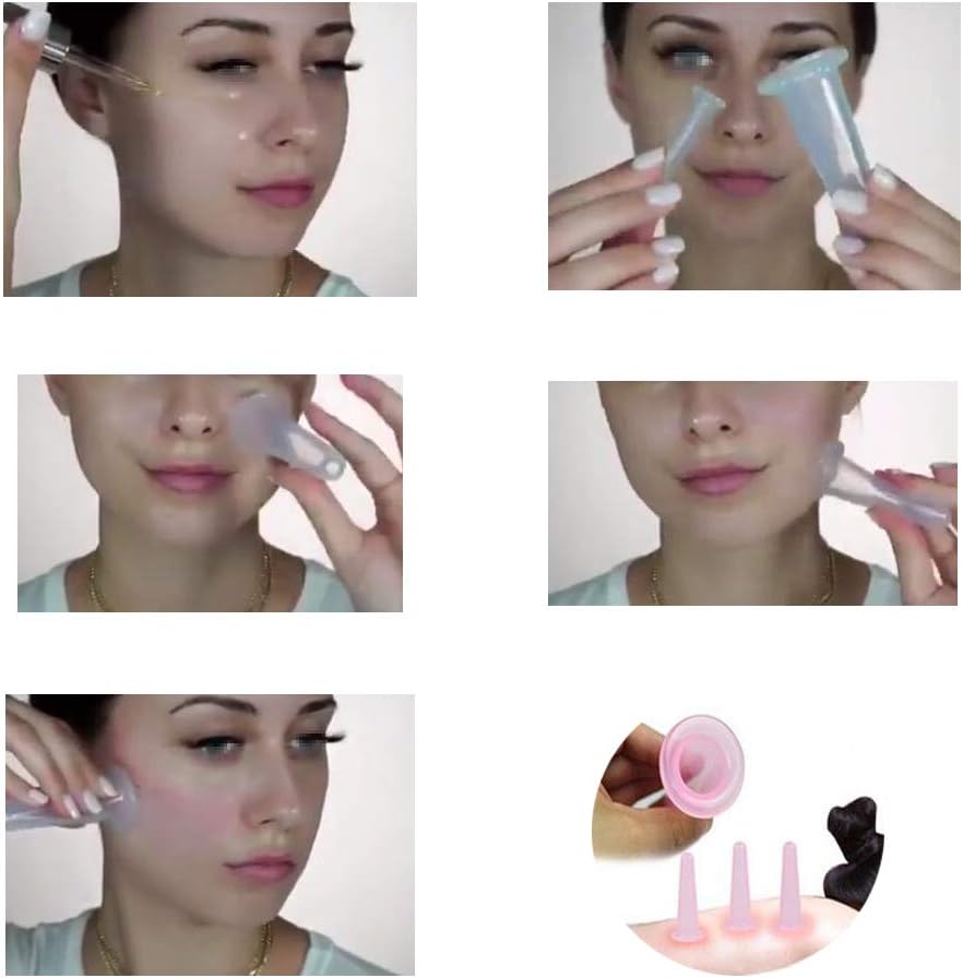 QUUPY Silicone Cupping Facial Set Eye and Face Vacuum Massage Cup Kit - 4 Cups(2Large+2Small) - Image 5