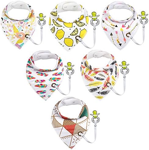 Baby Bandana Drool Bibs - Baby Bibs for Boys and Girls, Bibs with Pacifier Clip, 6 - Pack Gift Set,100% Organic Cotton, Super Absorbent (Baby Girls)