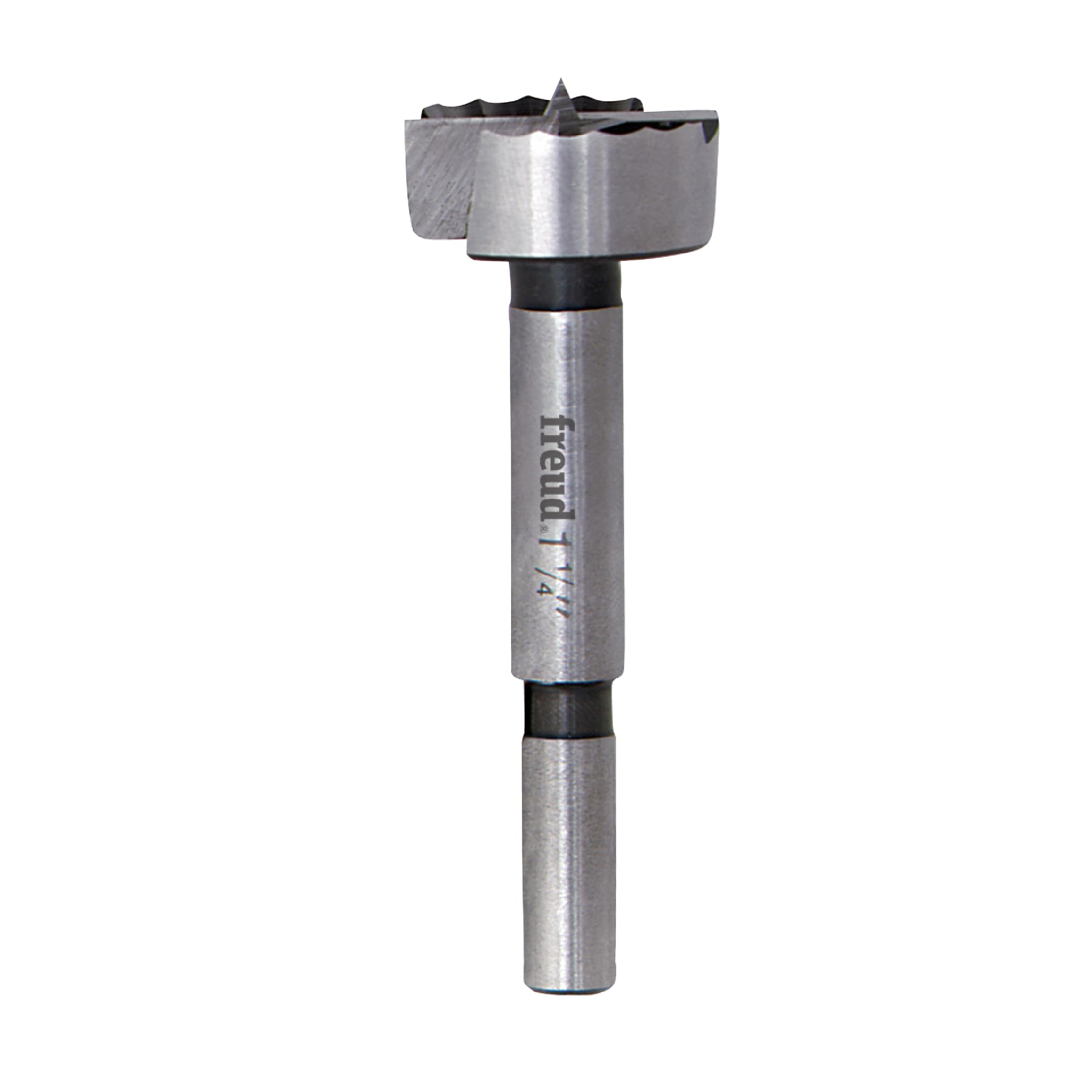 Freud Precision Shear Serrated Edge Forstner Drill with Steep Angled Cutting Edges for Bottom, Pocket and Overlapping Holes - 1-1/4" Diameter, 3/8" Shank, 3-1/2" Length - PB-009