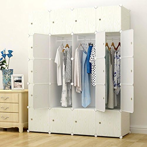 Salamaya Home DIY Wood Patterned Portable Wardrobe for Hanging Clothes, Interlocking Plastic Cabinet Modular Armoire Storage Cupboard Organizer Cube Closet Storage Shelf for Spacing Save, Shoes, Book 20 Cubes
