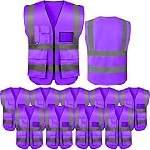 10 Pack Safety Vests, High Visibility Reflective Vest with 5 Pockets and Zipper for Men Women, Working Vest for Outdoor