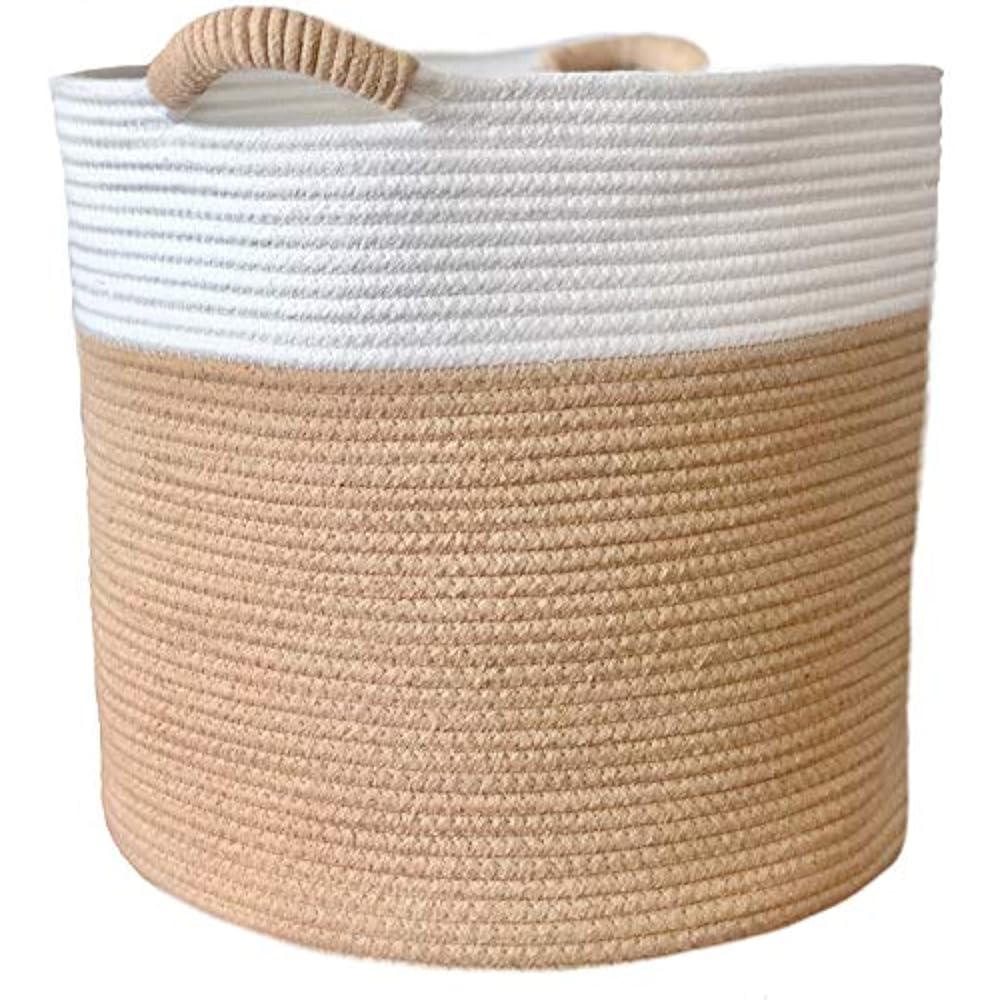 RawGeneration Woven Cotton Rope Storage Basket 15x15x14 Inches Organic