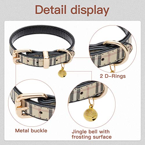 KOOLTAIL Soft Leather Puppy Dog Collar - Cute Plaid Dog Collars for Puppies & Cats - 3 Pack Durable PU Leather Collar with Bell for Pets Daily Wearing