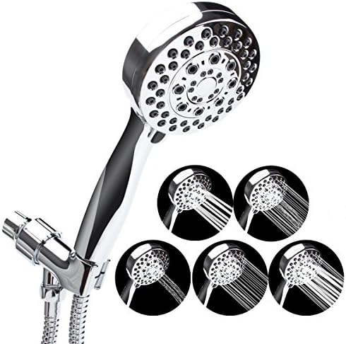 URLWALL 5 Function Hand Held Shower Head Kit - High Pressure, Detachable, Removable Handheld Showerhead with Hose &amp; Mount Bracket and Adjustable Rainfall Spray Set