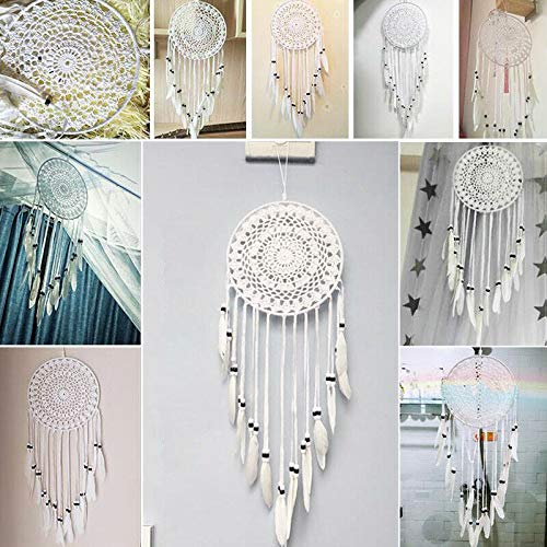 Nobgum Feather Dream Catcher Boho White Dreamcatcher Wall Hanging Decor Ornament Crafts Wedding Party Favor,Baby Shower,Birthday Gift,Bedroom Wall Ornaments Car Hanging Decoration