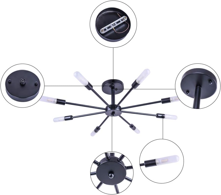 OYI 8 Light Sputnik Chandelier Semi Flush Mount Ceiling Light Modern Pendant Lighting Fixtures Kitchen Hallway Bathroom Bedroom Dining Room Black: Home Improvement