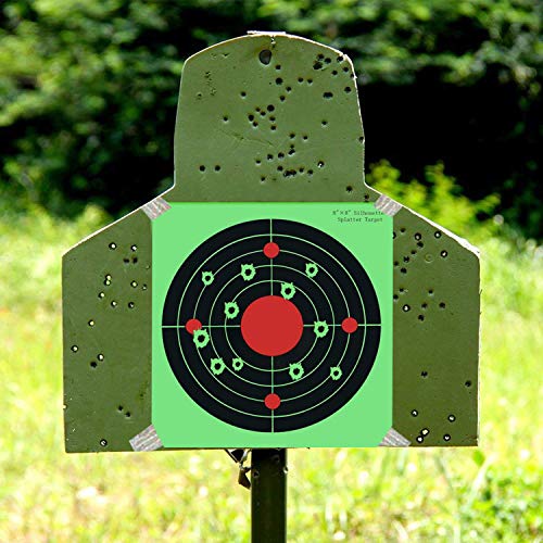 Splatter Targets - 8 Inch Bullseye Reactive Shooting Target- Shots Burst Bright Fluorescent Green Upon Impact - Gun - Rifle - Pistol - AirSoft - BB Gun - Pellet Gun - Air Rifle (25PCS/Pack)