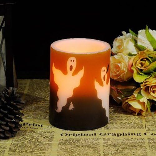 MF-CONLINE Flameless Candles Battery Operated LED Candles,Halloween Pattern With Flickering For Home,Party,Bar Use (Ghosts)