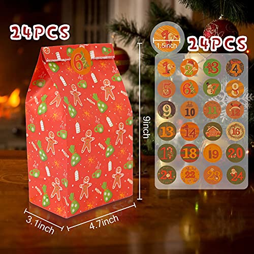 Starrky Christmas Paper Candy Bags, 24PCS Christmas Bags with Gift Tag Stickers Wrapping Bags Colorful Xmas Bags Xmas Candy Paper Packing Trays Treat Bags for Classrooms Party Birthdays