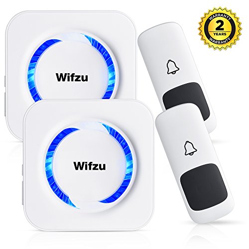 Clearance Wireless Doorbell for Home IPX5 Waterproof 1000 Feet Range Remote Door Bell Chime Kit (2 Push Button& 2 Receivers) 52 Chime Tunes/4 Level Volume Loud& LED Flash, No Batteries Required, White
