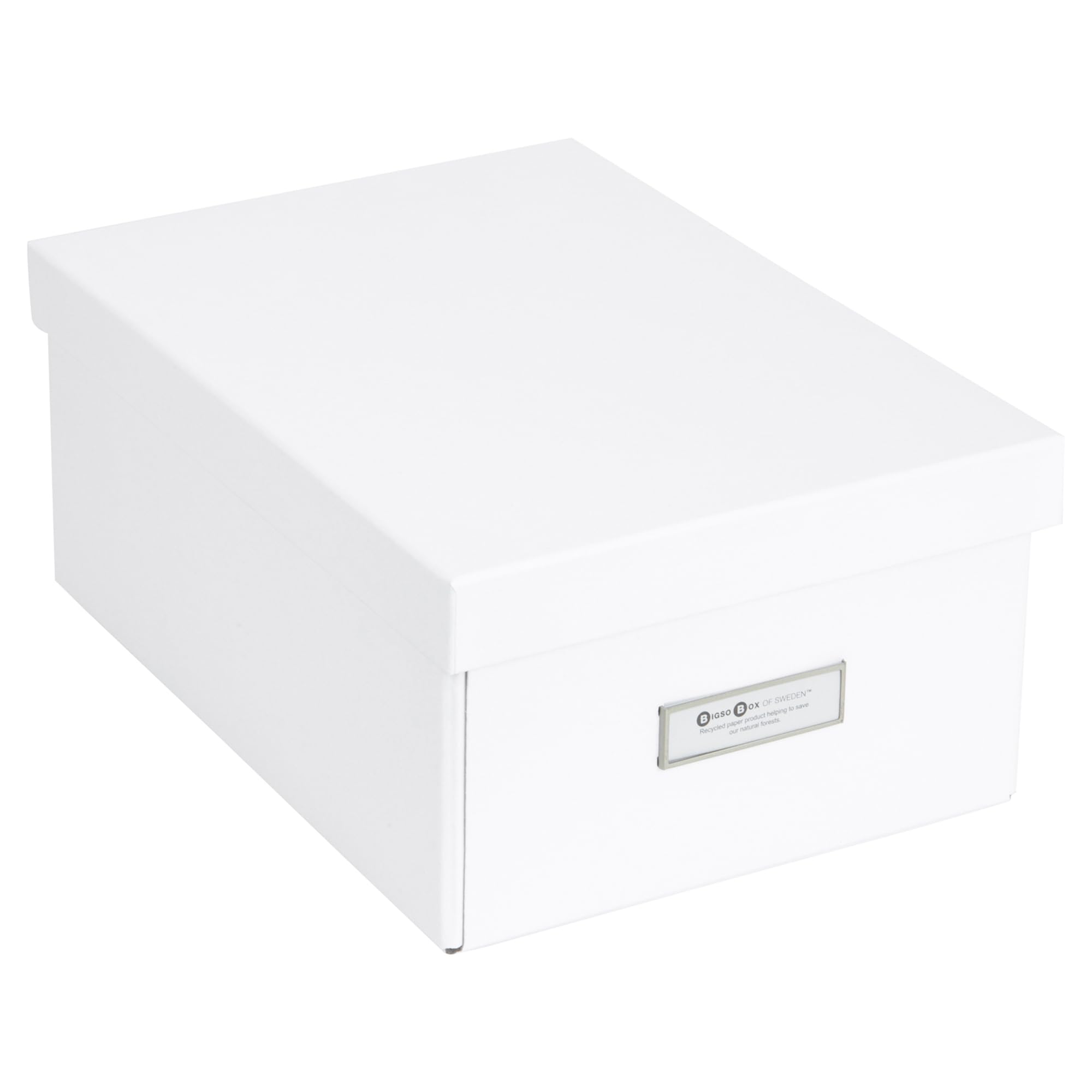 Bigso Box of Sweden Karin Collapsible Storage Box with Labelframe for Easy Identification - Simple Assembly without Tools - Decorative Storage Boxes with Lids - 8.9in x 12.4in x 5.4in - White