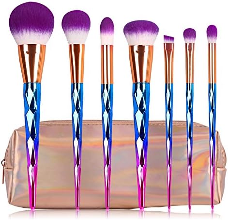 Makeup Brush Set with Case, 7 PCS Unicorn Makeup Brushes Gradient Diamond Powder Blush Eyeshadow Brushes for Makeup Foundation Brush Set