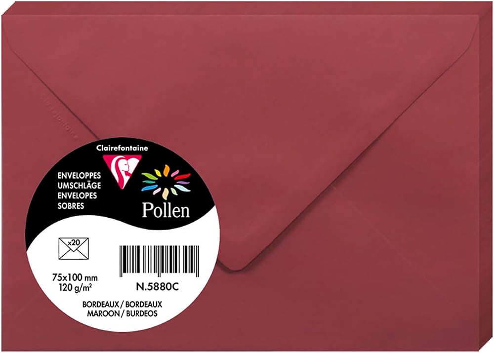 Clairefontaine 5880C Pack of 20 Burgundy Envelopes 7.5x10cm 120 g/m²