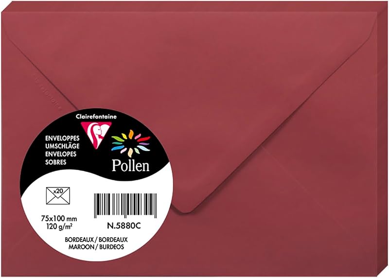 Clairefontaine 5880C Pack of 20 Burgundy Envelopes 7.5x10cm 120 g/m²