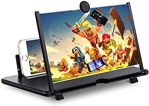Phone Screen Magnifier, HD Mobile Phone Screen Amplifier Pulling-Out Movie Video Enlarger Anti-Radiation Eye Protection with Foldable Stand Holder for All Smartphones,Black,12″