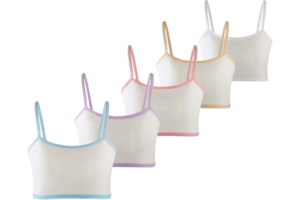 MANJIAMEI 5Pcs Training Bra for Girls 10-12 Cotton Cami Crop Bralette Sports Bras for Kids