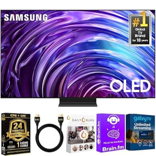 Samsung 65-Inch S95D OLED 4K Smart TV, Dolby Atmos, HDR10+, Motion Xcelerator 144Hz, Slim Metal Design, 4K AI Upscaling, Alexa Built-in, Includes 2-Year Warranty, AUX HDMI Cable & Streaming Bundle
