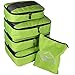5pc Packing Cubes Set Large Travel Luggage Organizer 4 Cubes 1 Laundry Pouch Bag (Green)