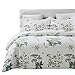 Vaulia Soft Lightweight Microfiber Duvet Cover Set, Floral Printed Pattern - Queen Size, White/Green Color