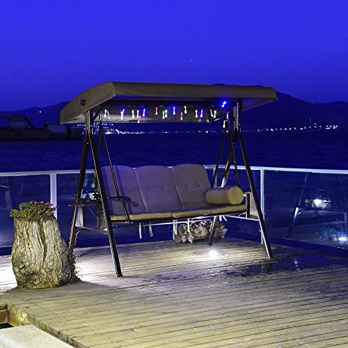 PURPLE LEAF Hollywoodschaukel 3 Sitzer Gartenschaukel mit Verstellbares Sonnendach Schaukel Sonnenbeständig, Beige – Bild 4