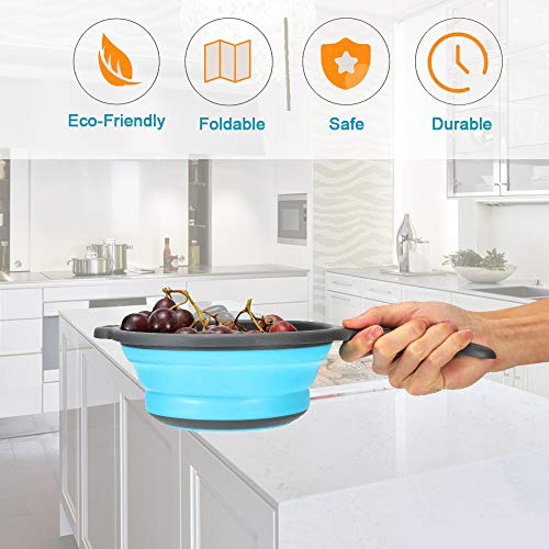 Huanlemai 3-Packs Blue Kitchen Collapsible Colander with Extendable Handles Over The Sink - BPA Free Silicone Folding Strainer for Draining Pasta, Vegetable, Fruit (6qt, 4qt, 2qt) - Thumbnail 7