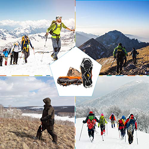 TWFRIC Traction Cleats, Ice Snow Grips Crampons for Men Women, Anti Slip 18 Stainless Steel Teeth Crampon with Portable Bag for Hiking, Climbing, Walking and Mountaineering, L - Thumbnail 3