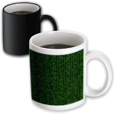 3dRose mug_35446_3 Binary Code Black and Green Magic Transforming Mug, 11-Ounce