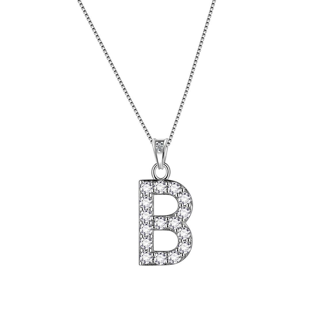 Aurora Tears Letter B Necklaces 925 Sterling Sliver Initial B Alphabet Pendant with Cubic Zirconia Jewellery for Women and Men DP0261B