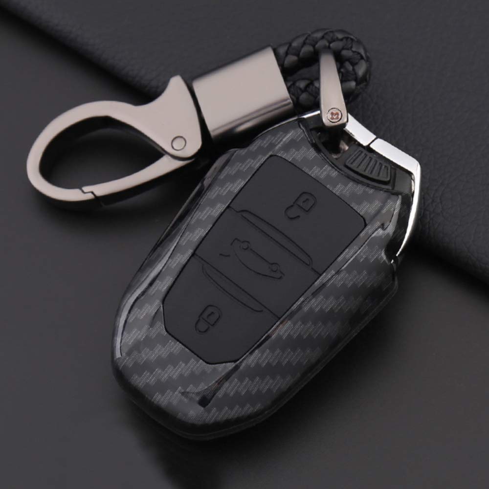 ontto Car Key Cover for Peugeot - ABS & Sillicone Protective Key Fob Cover for Peugeot 3 buttons Car Key Remote Smart Key Holder key jacket with Keyring key case
